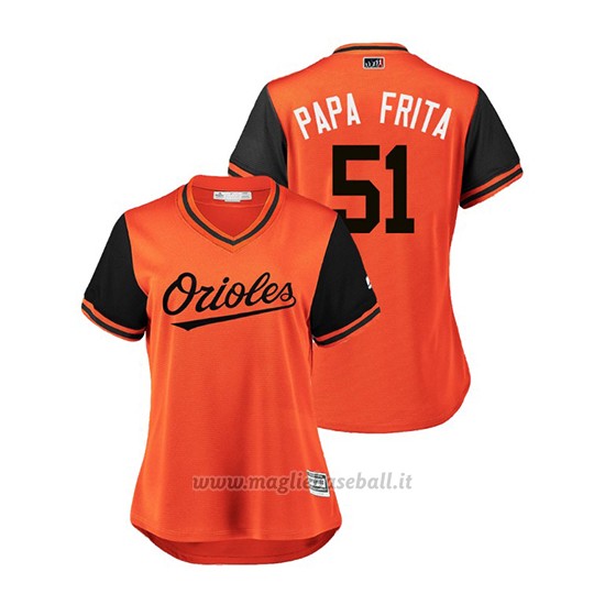 Maglia Baseball Donna Baltimore Orioles Paul Fry 2018 Llws Players Weekend Papa Frita Orange